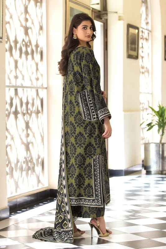 Printed Linen Venom Green Stitched Suit - Khas