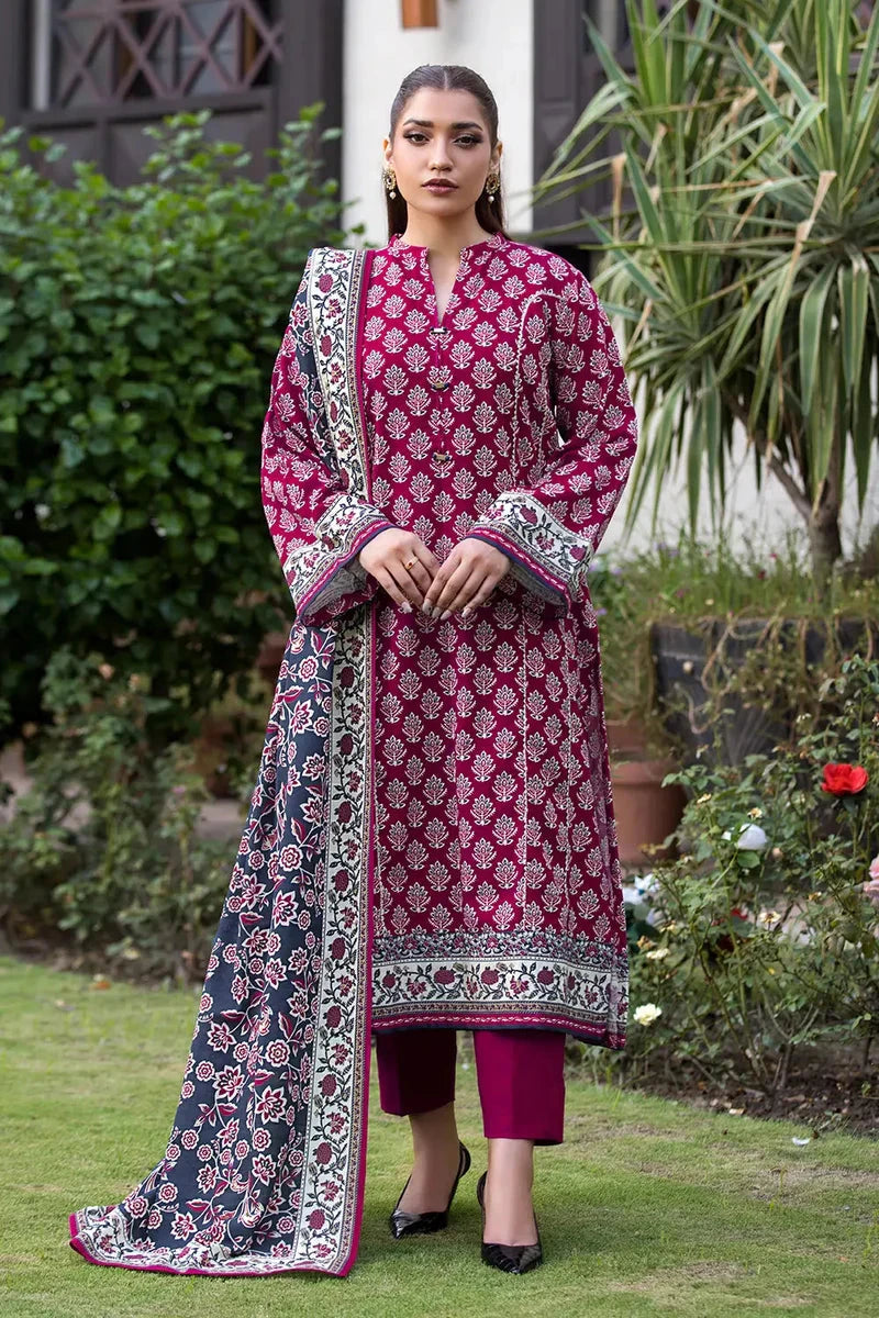 Printed Linen Ruby Pink Stitched Suit - Khas