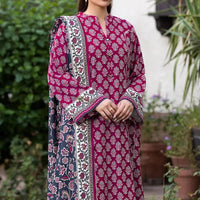 Printed Linen Ruby Pink Stitched Suit - Khas