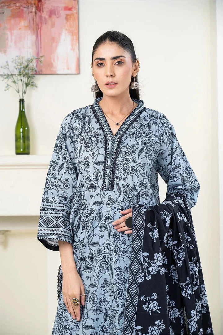 Printed Linen Dark Grey Stitched Suit - Khas