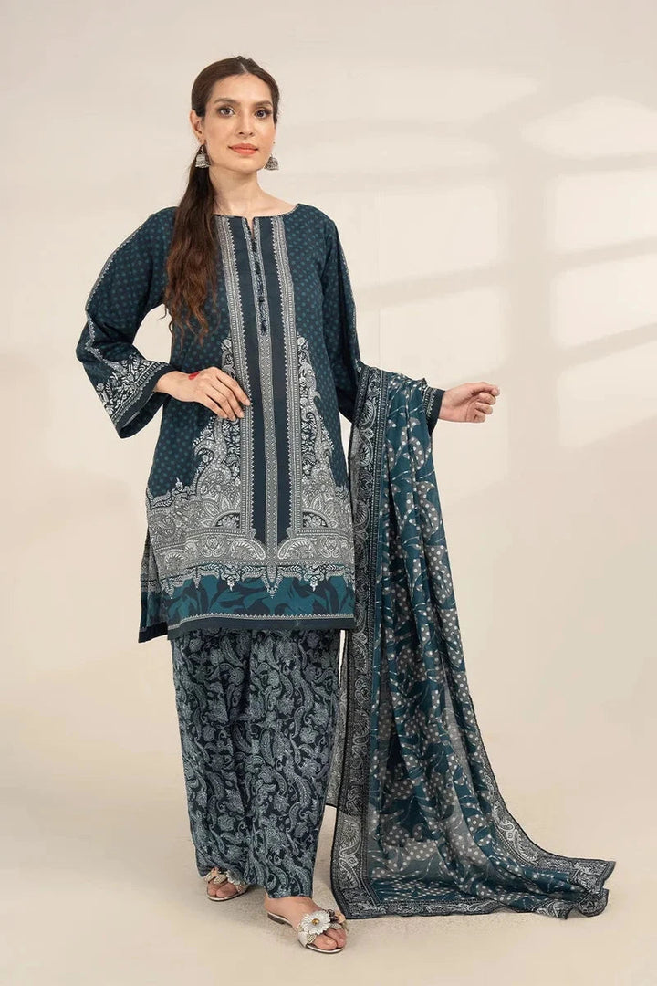 Printed Linen Dark Blue Stitched Suit - Khas