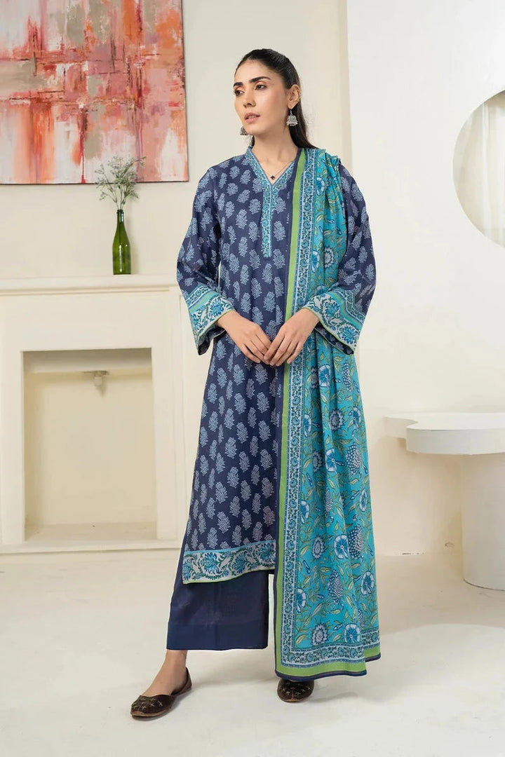 Printed Linen Navy Blue Stitched Suit - Khas