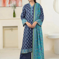 Printed Linen Navy Blue Stitched Suit - Khas