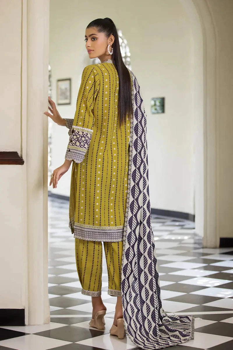 Printed Linen Brass Stitched Suit - Khas