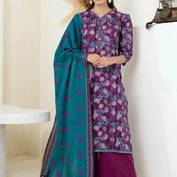 Printed Linen Purple Stitched Suit - Khas