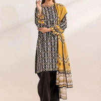 Printed Linen Black Stitched Suit - Khas