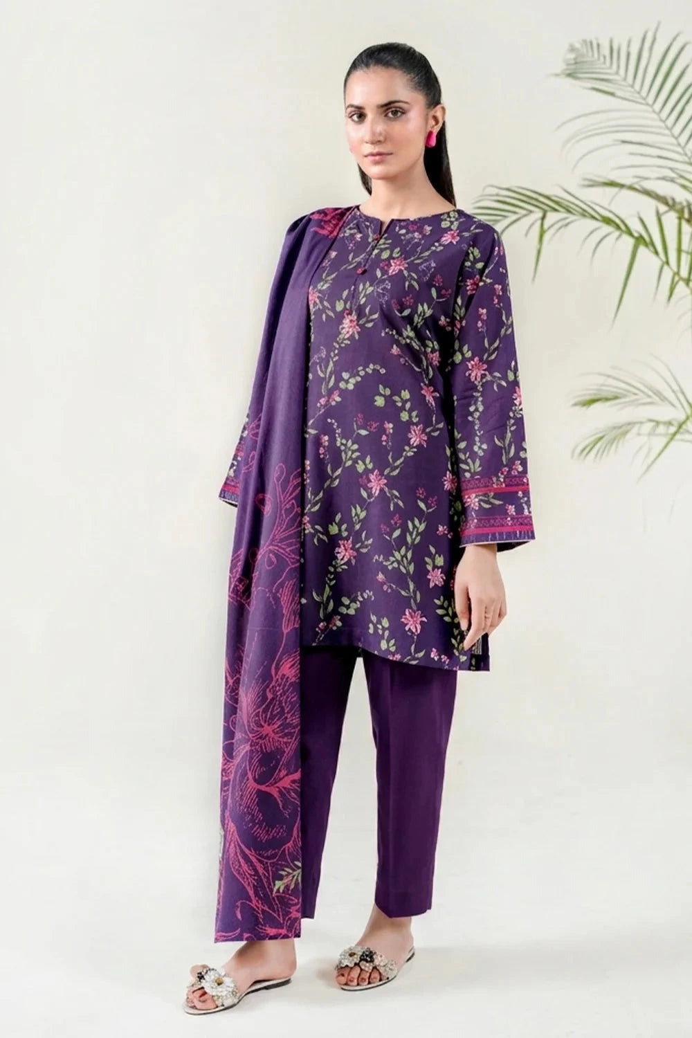 Printed Lawn Purple Stitched Suit - Khas