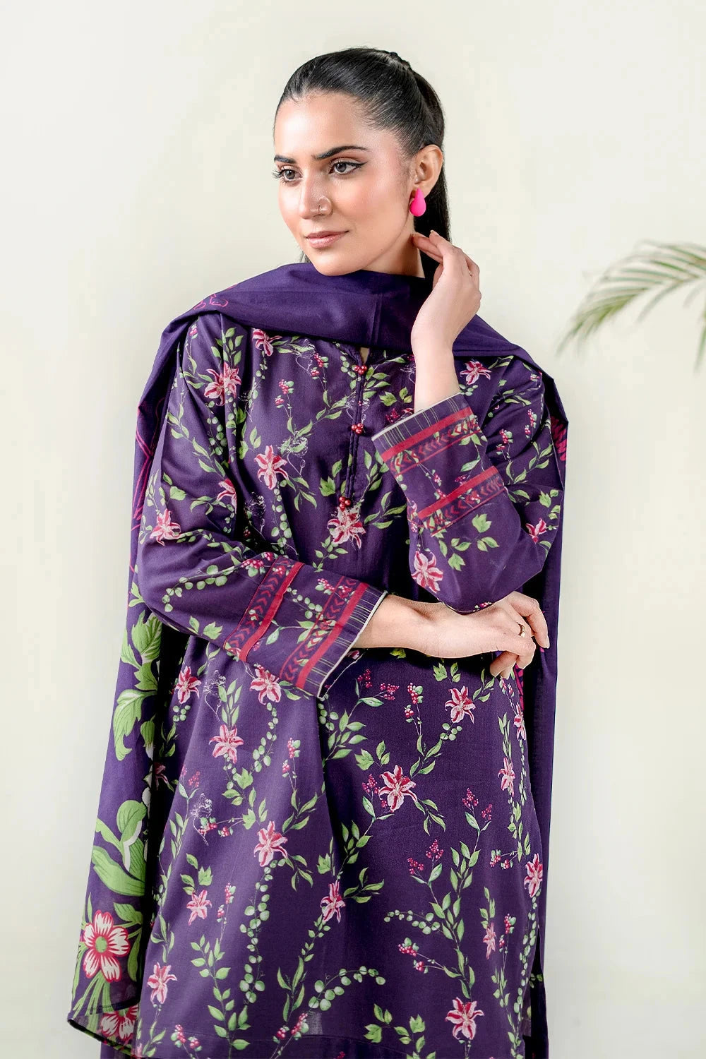 Printed Lawn Purple Stitched Suit - Khas