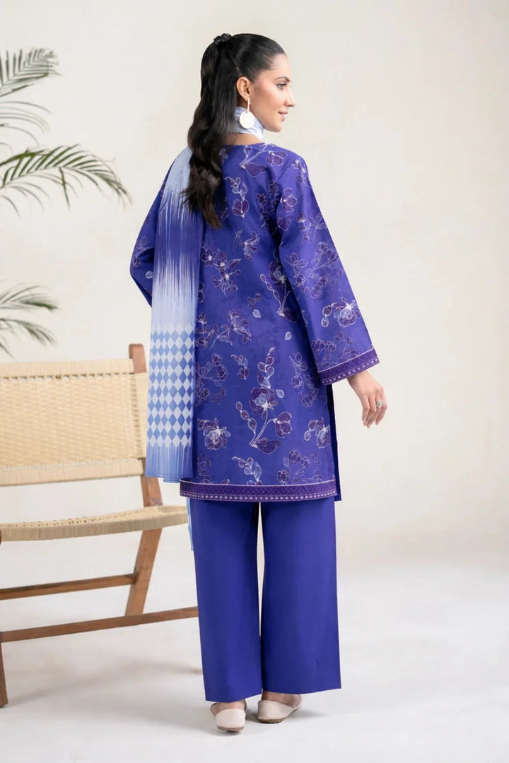 Printed Lawn Denim Blue Stitched Suit - Khas