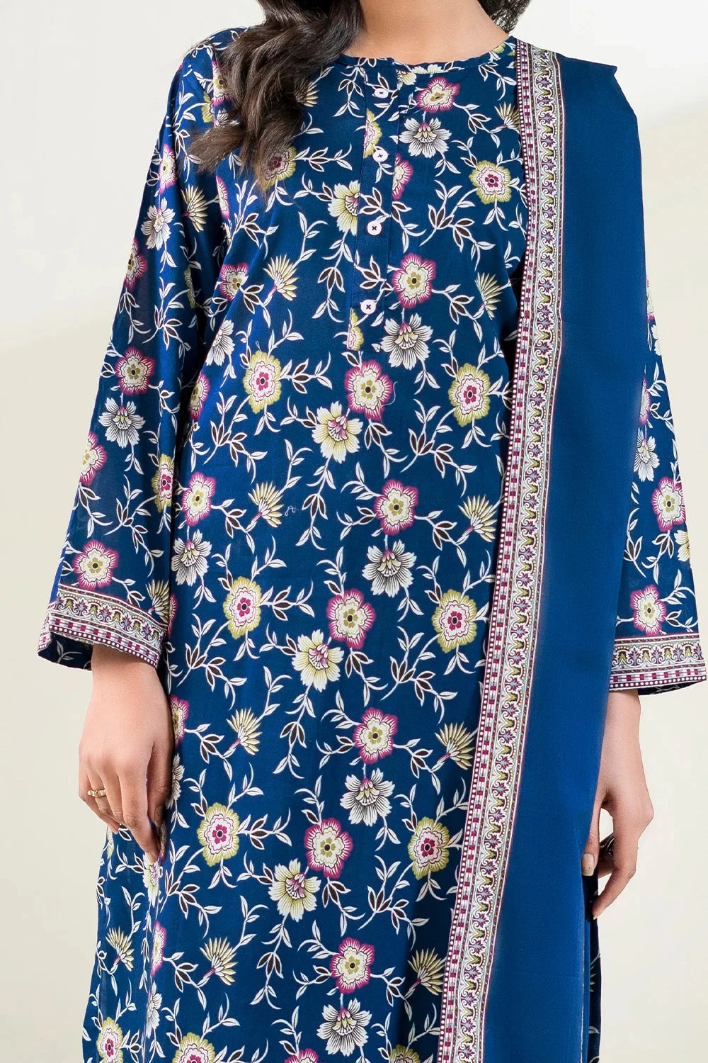 Printed Lawn Blue Stitched Suit - Khas