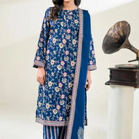 Printed Lawn Blue Stitched Suit - Khas