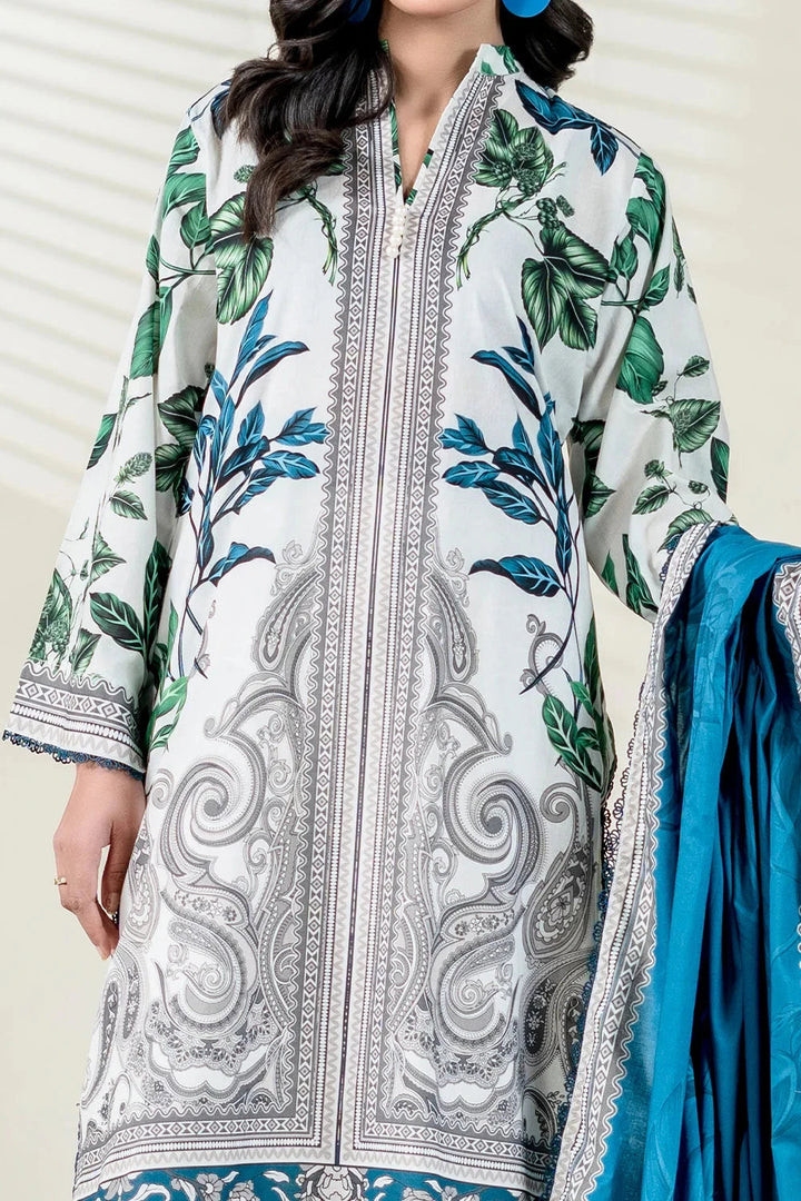 Printed Lawn Ash White Stitched Suit - Khas