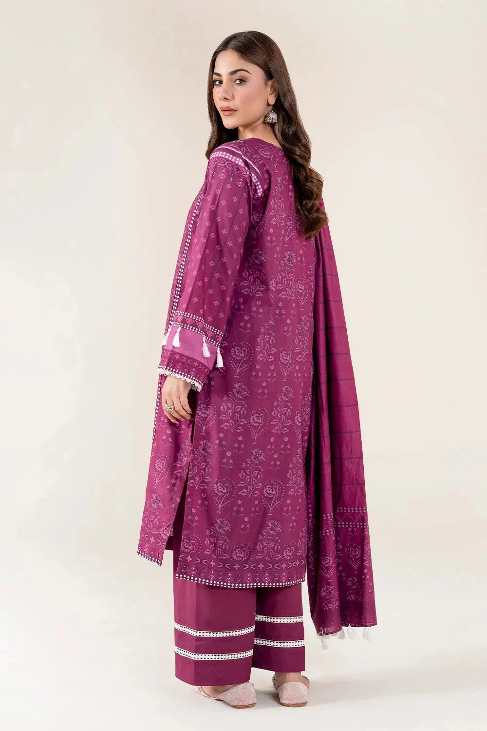 Printed Lawn Plum Stitched Suit - Khas