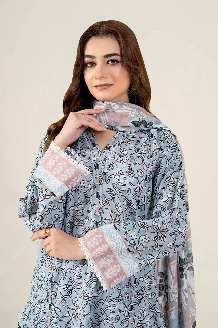 Printed Lawn Grey Stitched Suit - Khas