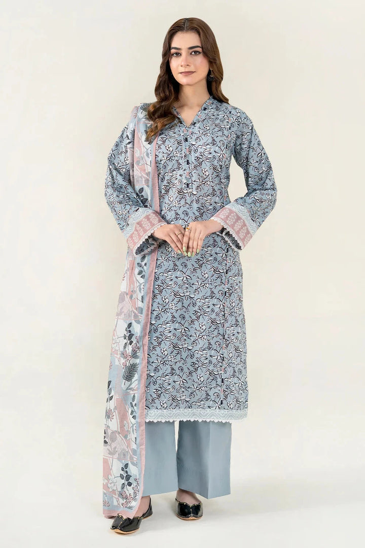 Printed Lawn Grey Stitched Suit - Khas