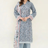 Printed Lawn Grey Stitched Suit - Khas
