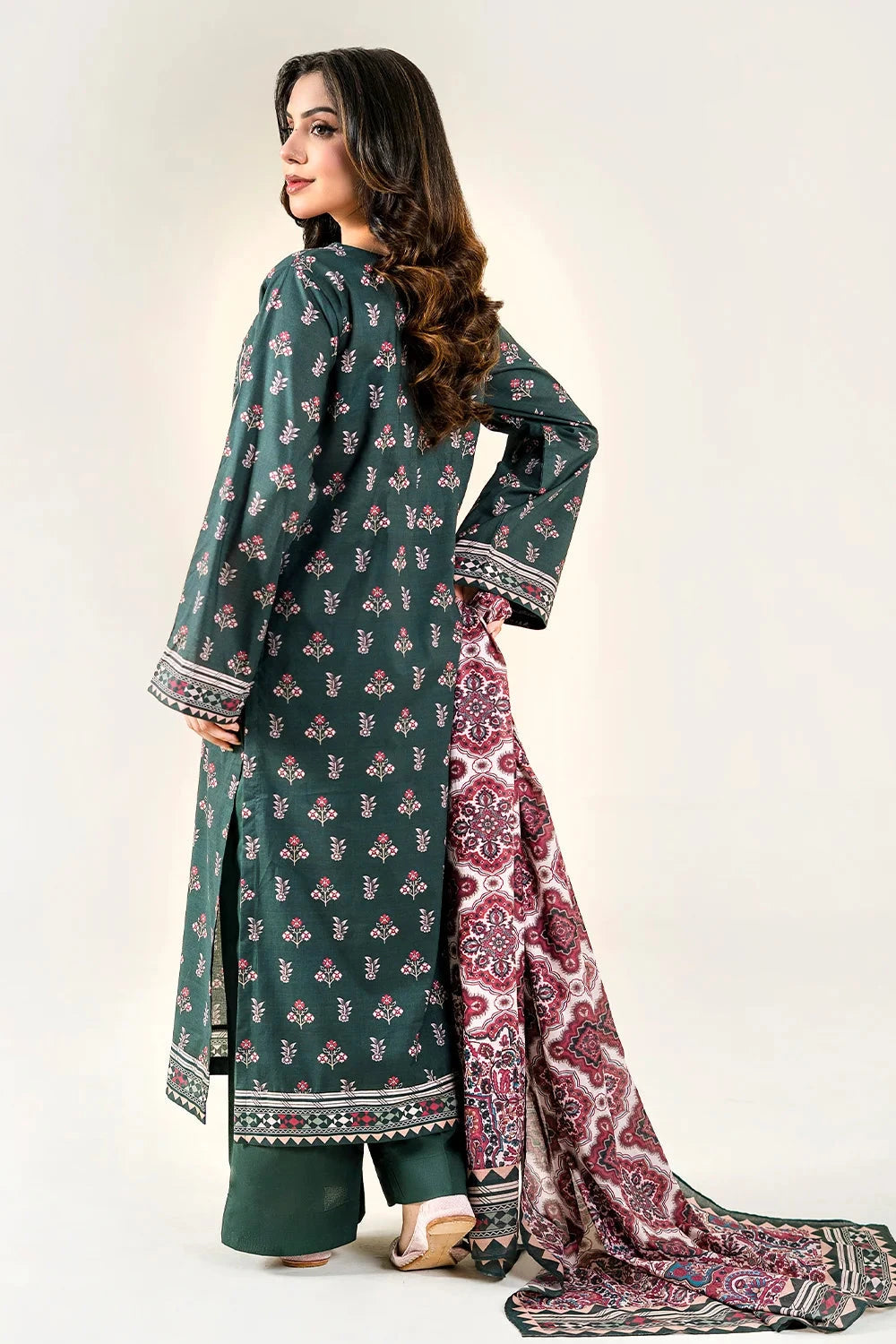 Printed Lawn Forest Green Stitched Suit - Khas