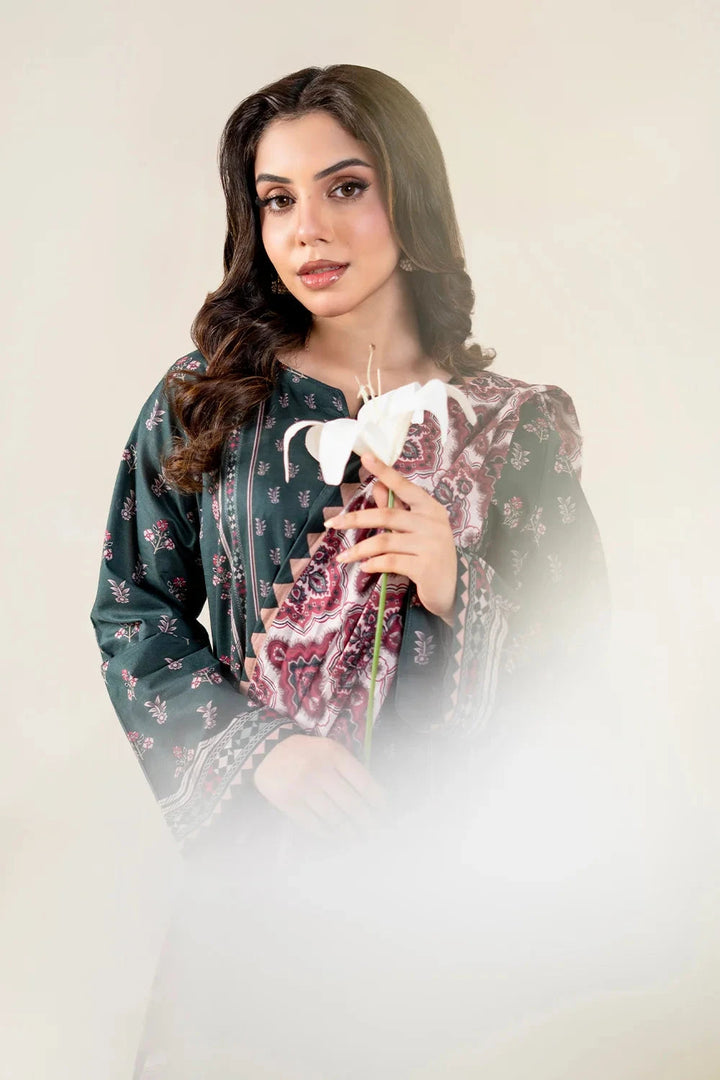 Printed Lawn Forest Green Stitched Suit - Khas