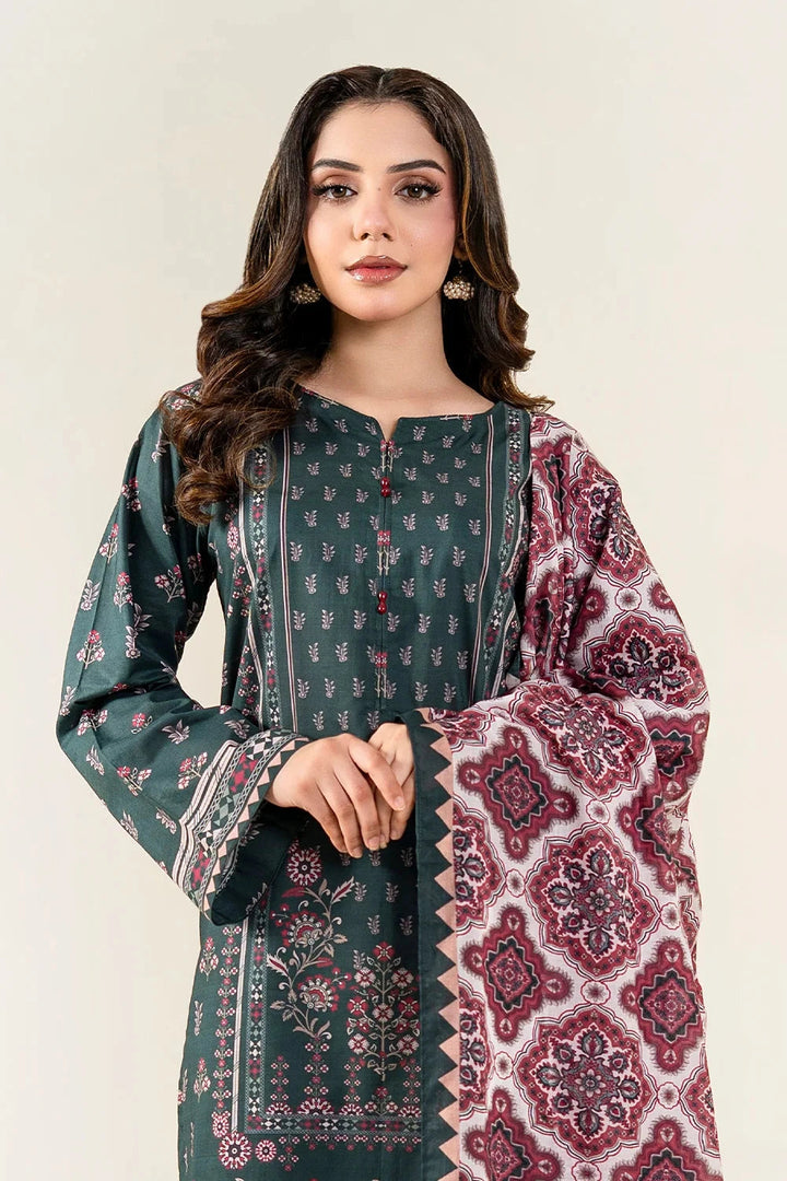 Printed Lawn Forest Green Stitched Suit - Khas