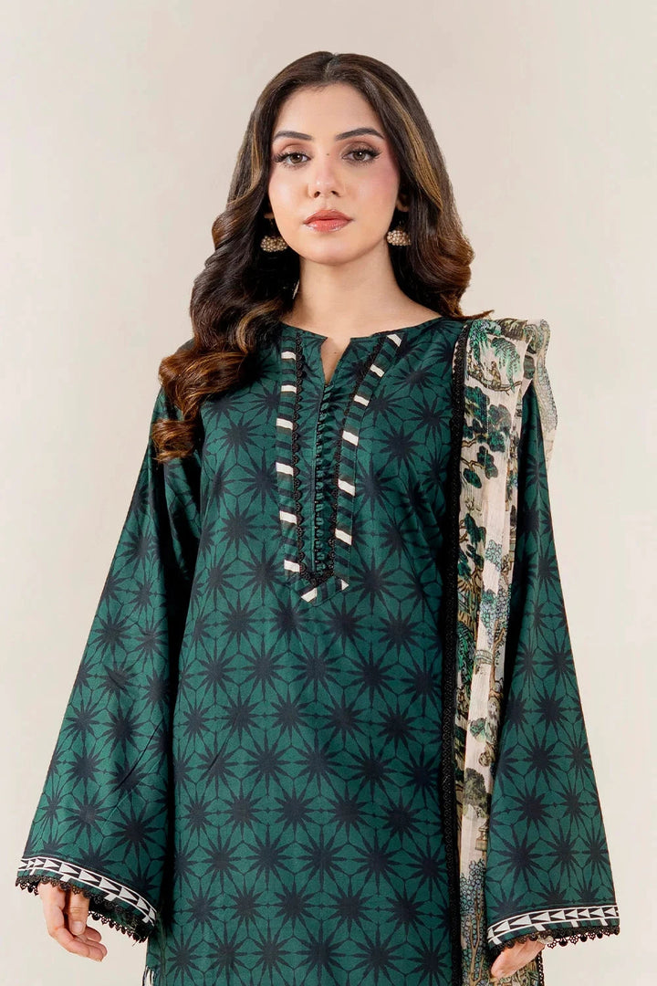 Printed Lawn Dark Green Stitched Suit - Khas