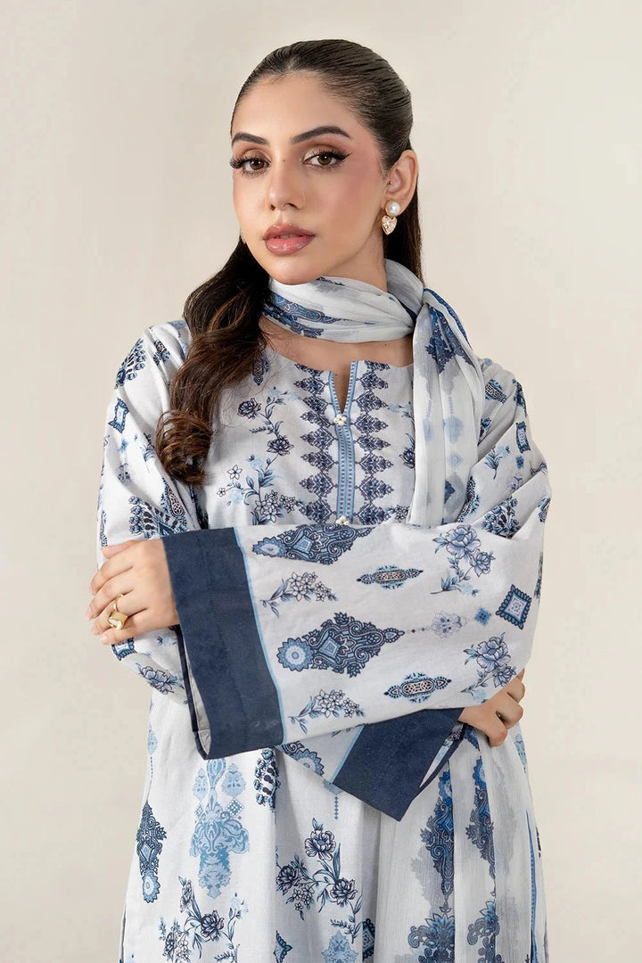 Printed Lawn Ash White Stitched Suit - Khas