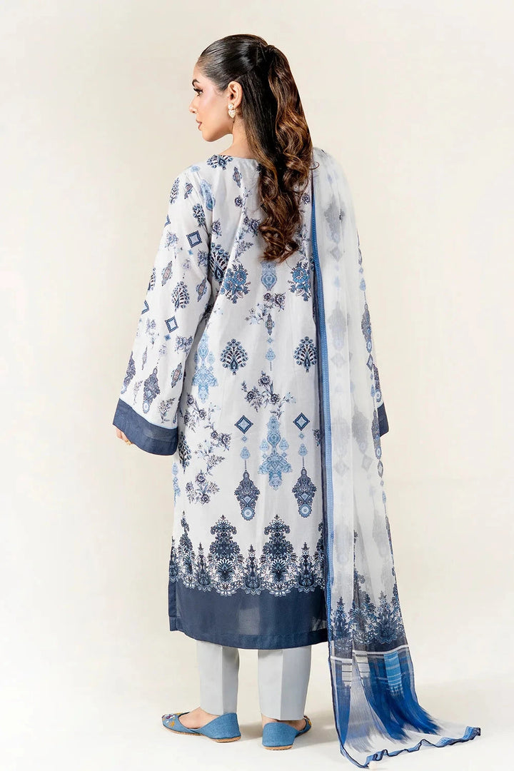 Printed Lawn Ash White Stitched Suit - Khas