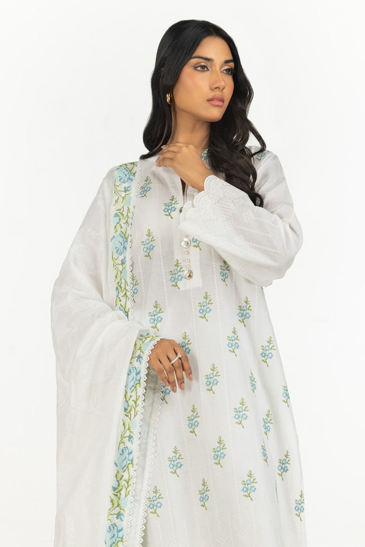 Lawn Embroidered White Stitched Suit - Gul Ahmed