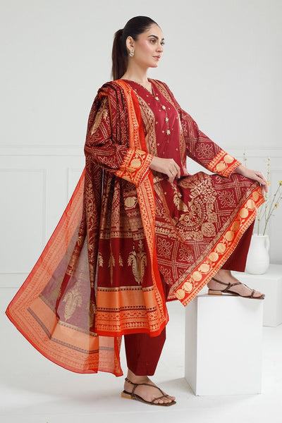 Lawn Gold Printed Maroon Stitched Suit - Gul Ahmed