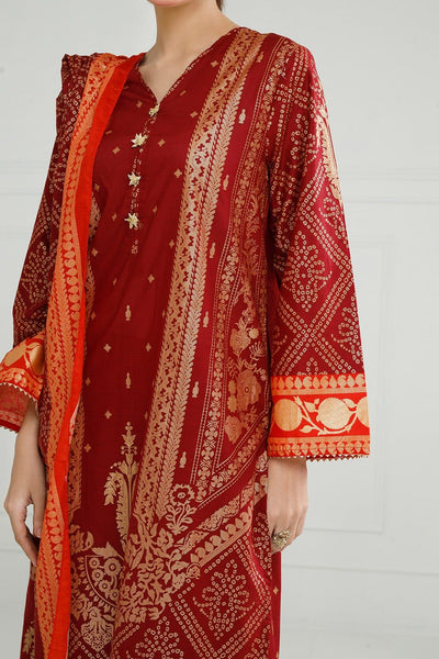 Lawn Gold Printed Maroon Stitched Suit - Gul Ahmed