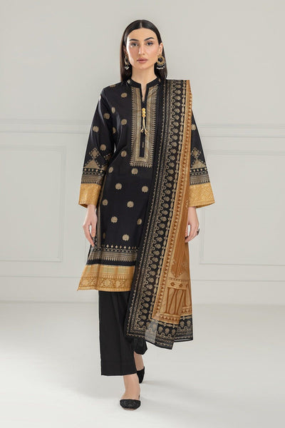 Lawn Gold Printed Black Stitched Suit - Gul Ahmed