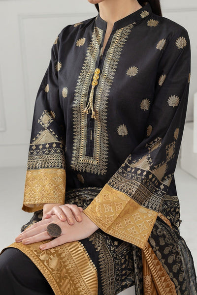 Lawn Gold Printed Black Stitched Suit - Gul Ahmed