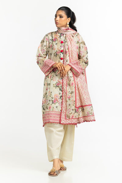 Lawn Printed Cream Stitched Suit - Gul Ahmed