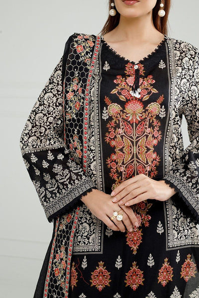 Lawn Printed Black Stitched Suit - Gul Ahmed