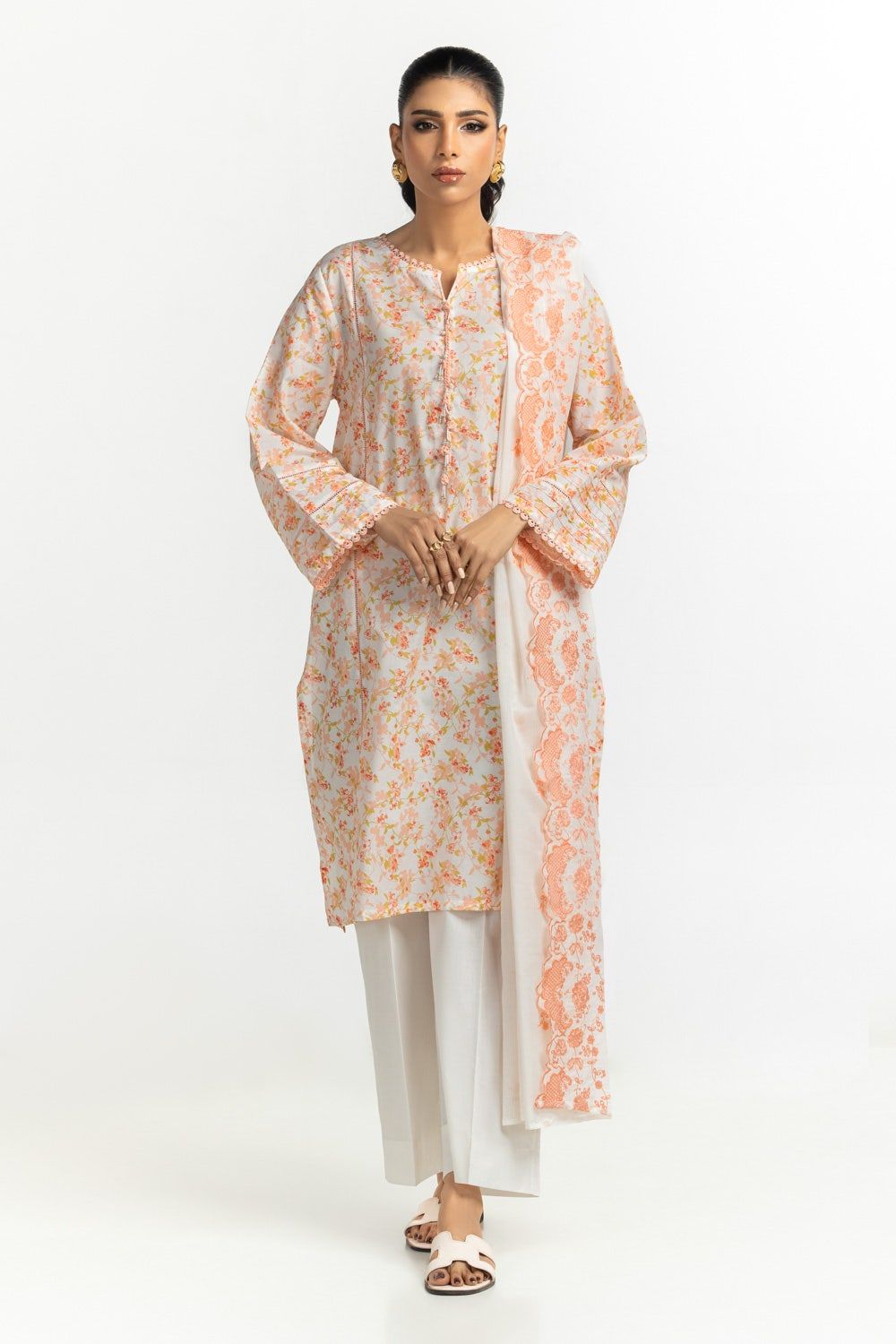 Lawn Printed Off White Stitched Suit - Gul Ahmed