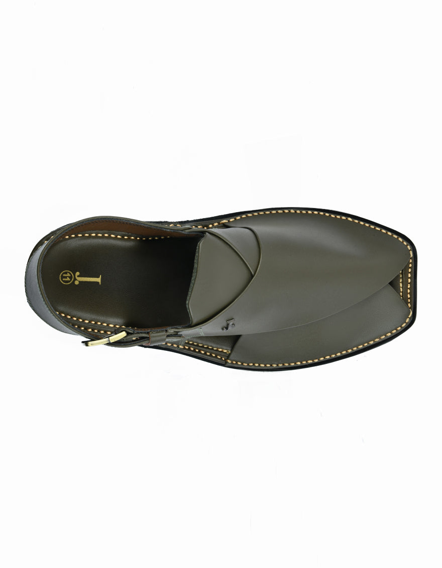 Plain Green Peshawari Chappal - J. Junaid Jamshed