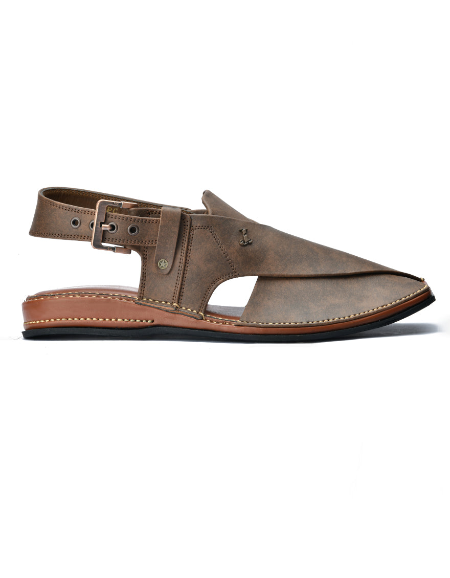 Plain Brown Peshawari Chappal - J. Junaid Jamshed