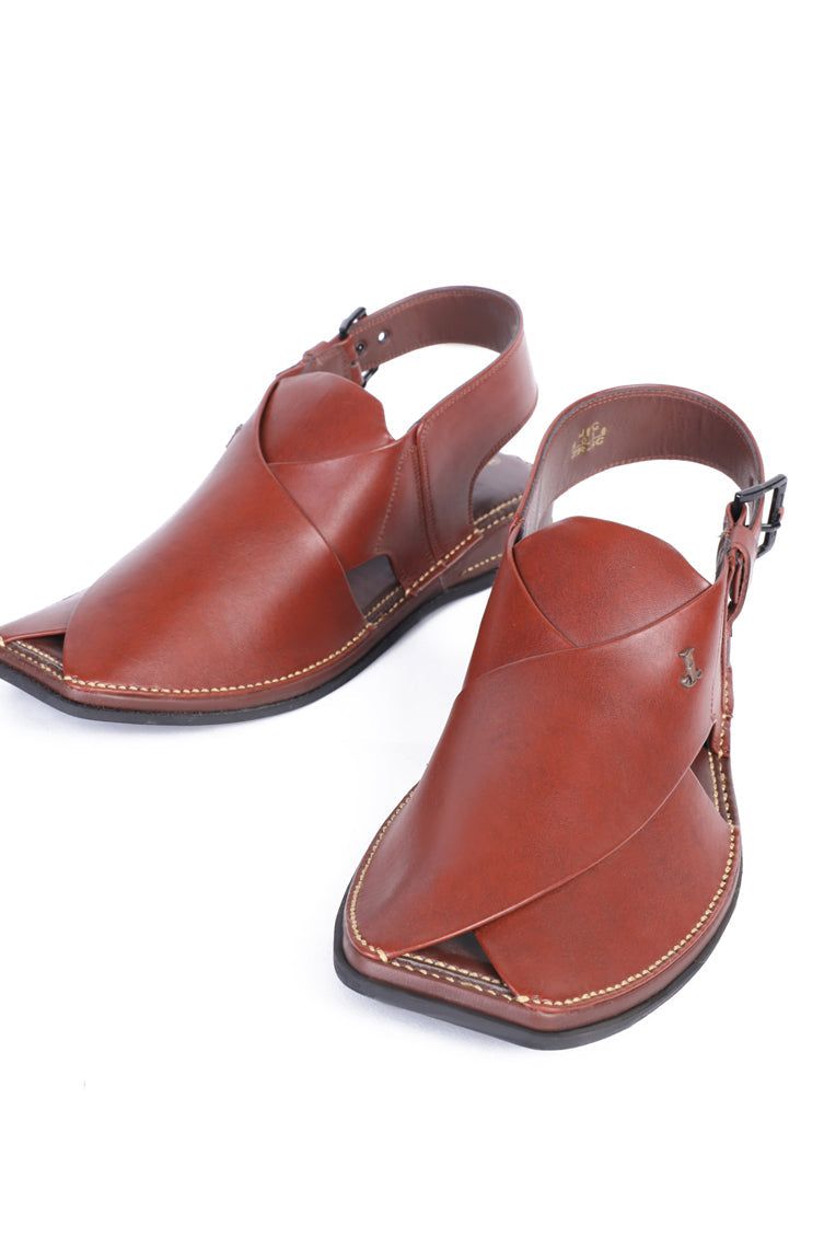 Plain Red Peshawari Chappal - J. Junaid Jamshed