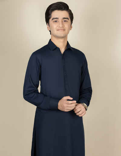 Blended Navy Blue Shalwar Kameez - J. Junaid Jamshed