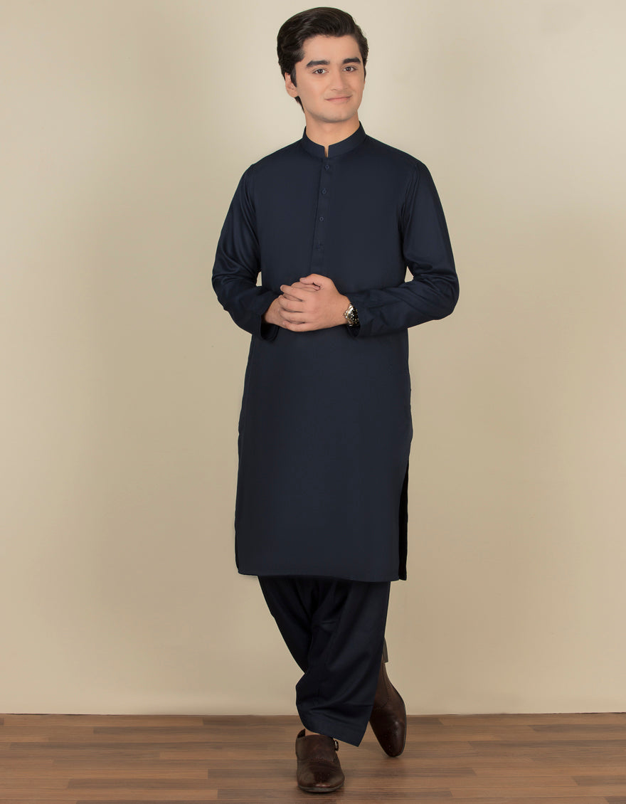 Blended Navy Blue Shalwar Kameez - J. Junaid Jamshed