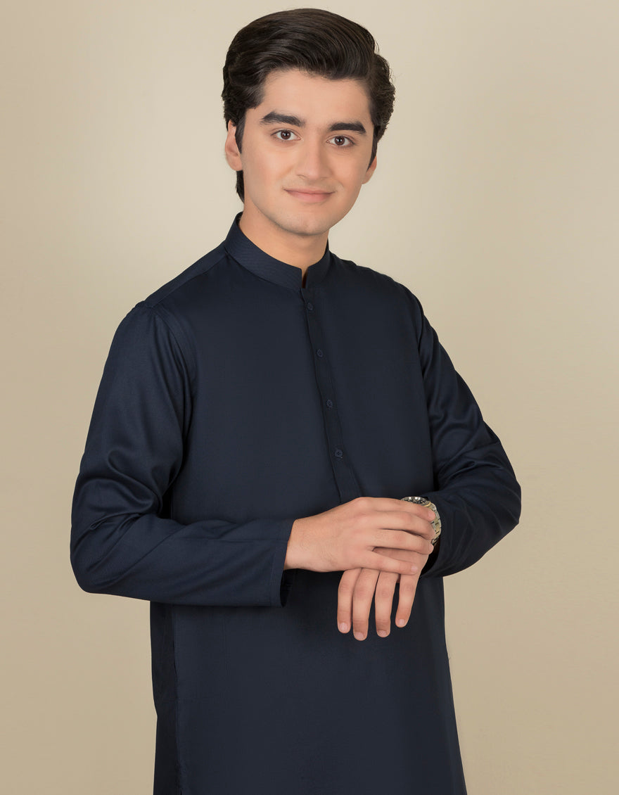 Blended Navy Blue Shalwar Kameez - J. Junaid Jamshed