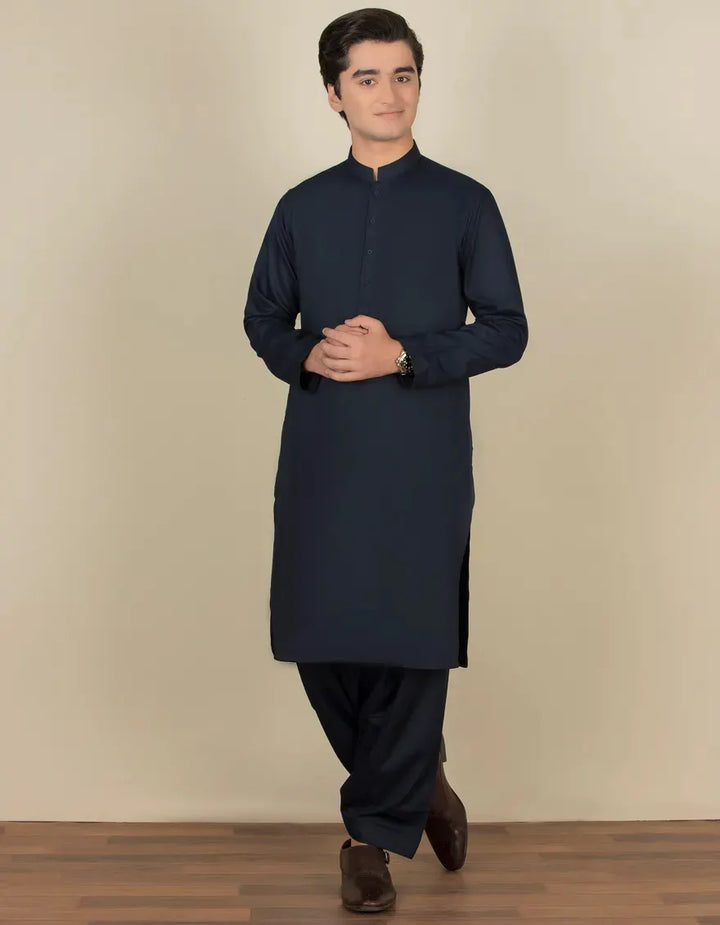Blended Navy Blue Shalwar Kameez - J. Junaid Jamshed
