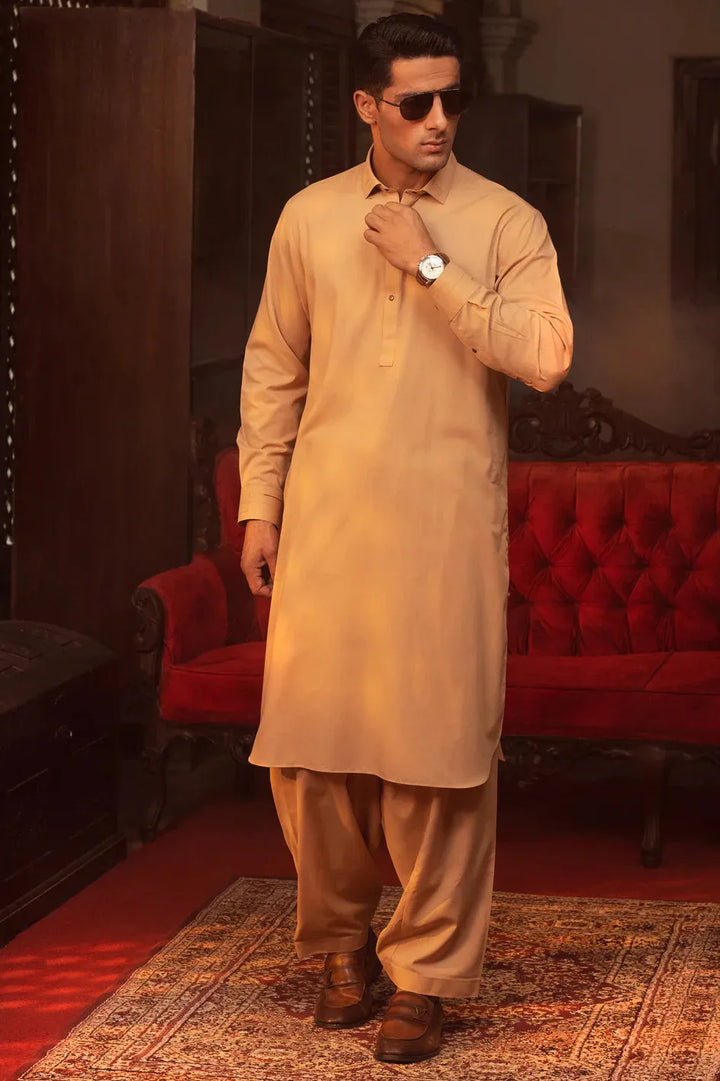 Blended Beige Kurta Shalwar - Wasim Akram by J. Junaid Jamshed