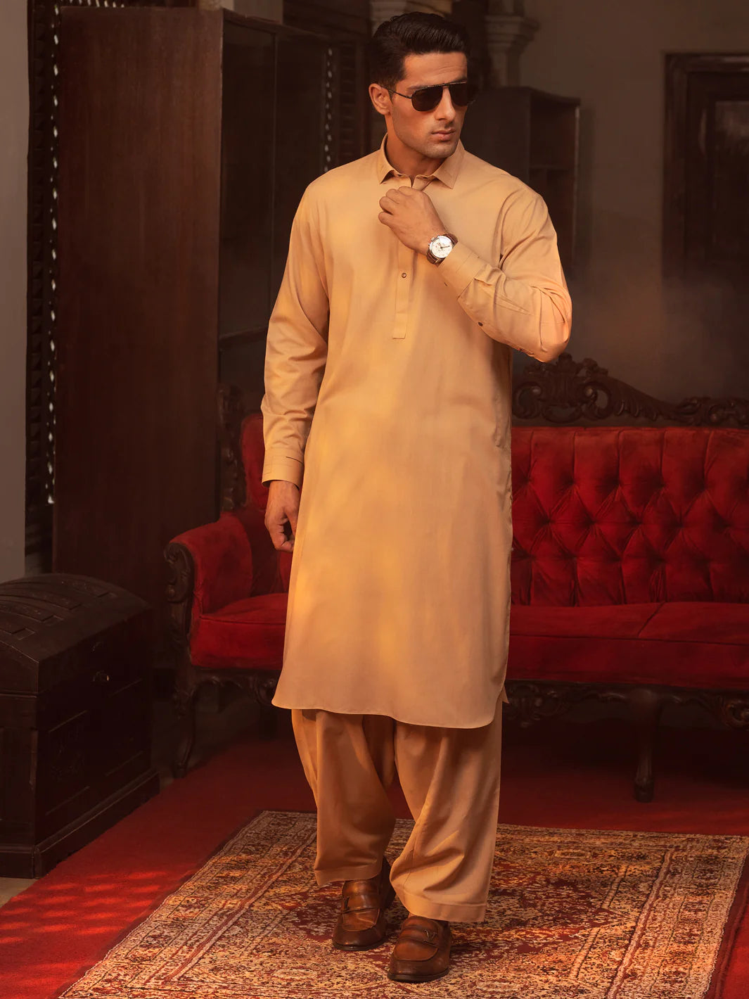 Blended Beige Kurta Shalwar - Wasim Akram by J. Junaid Jamshed