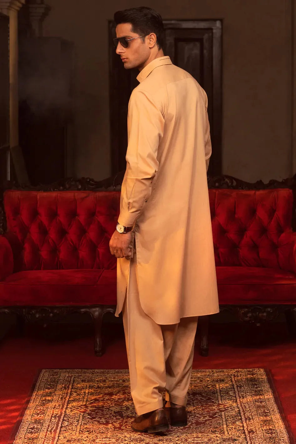 Blended Beige Kurta Shalwar - Wasim Akram by J. Junaid Jamshed