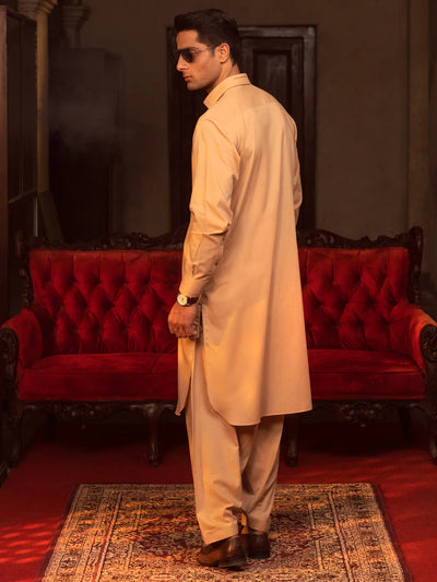 Blended Beige Kurta Shalwar - Wasim Akram by J. Junaid Jamshed