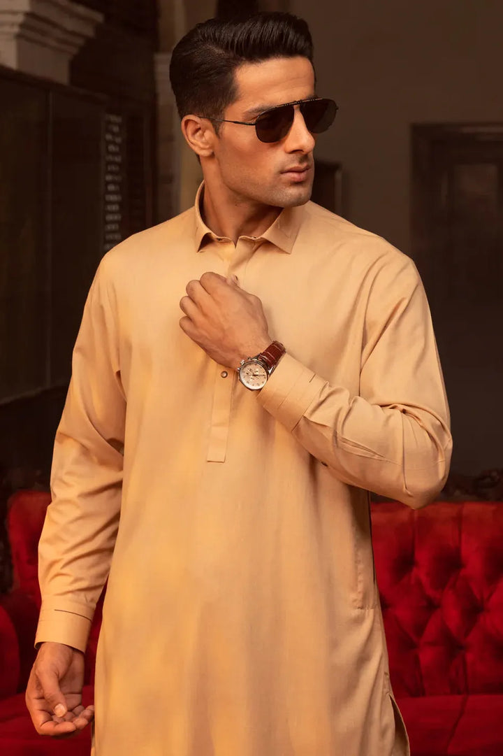 Blended Beige Kurta Shalwar - Wasim Akram by J. Junaid Jamshed