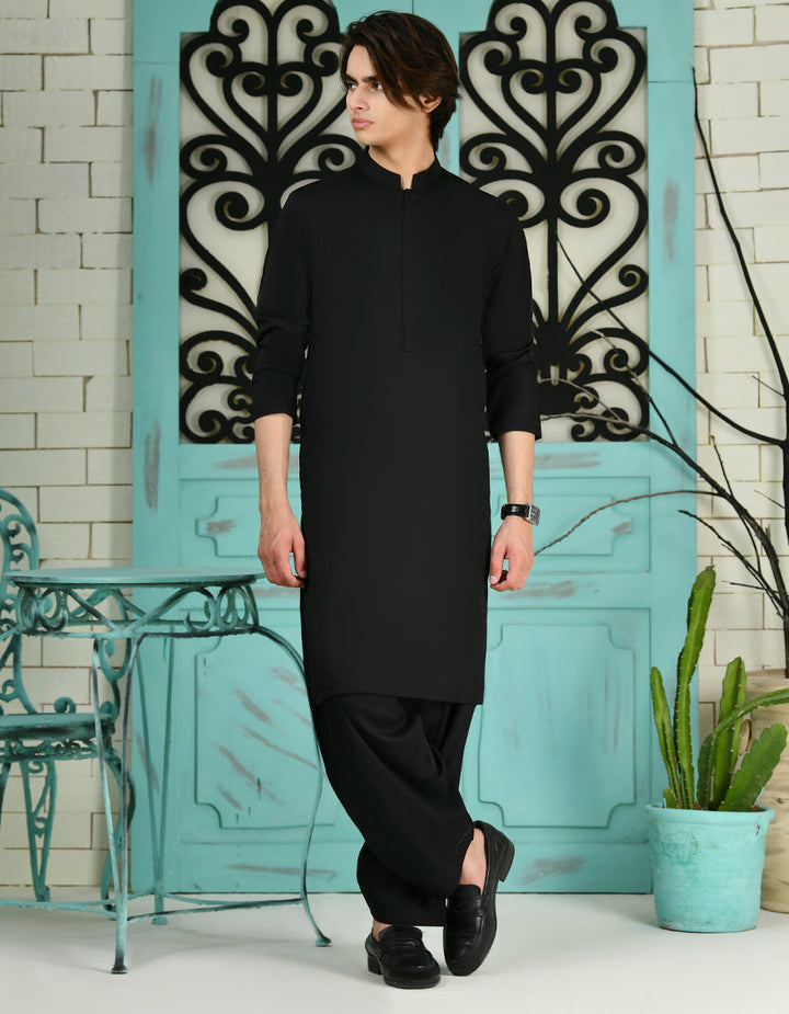 Blended Black Shalwar Kameez- J. Junaid Jamshed