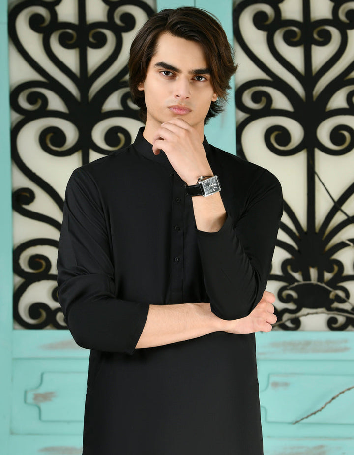 Blended Black Shalwar Kameez- J. Junaid Jamshed