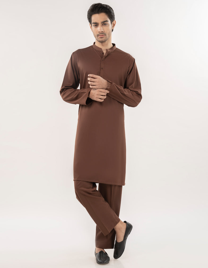 Blended Brown Kurta Trouser - J. Junaid Jamshed