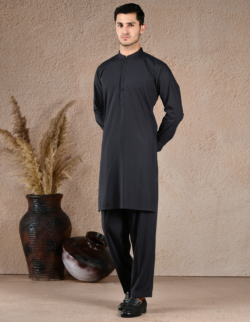 Black Unstitched Suit - J. Junaid Jamshed